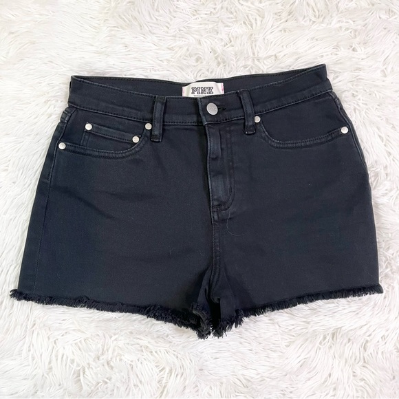 PINK VICTORIA’S SECRET High Rise Black Denim Jean Shorts 4 - Picture 1 of 9